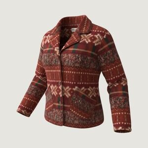 Lavon Sport Womens Fleece Jacket Red Southwestern Nordic Button Front Medium